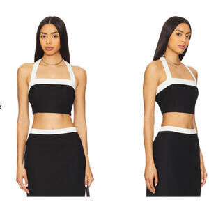 4th & Reckless Revolve Brea Black White Colorblock Halter Crop Top Small NWT